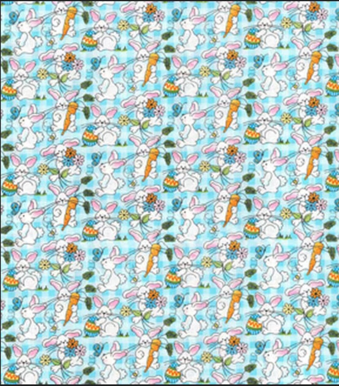 Fabric Traditions Easter Bunnies on Light Blue Plaid 100% Cotton Price per Yard
